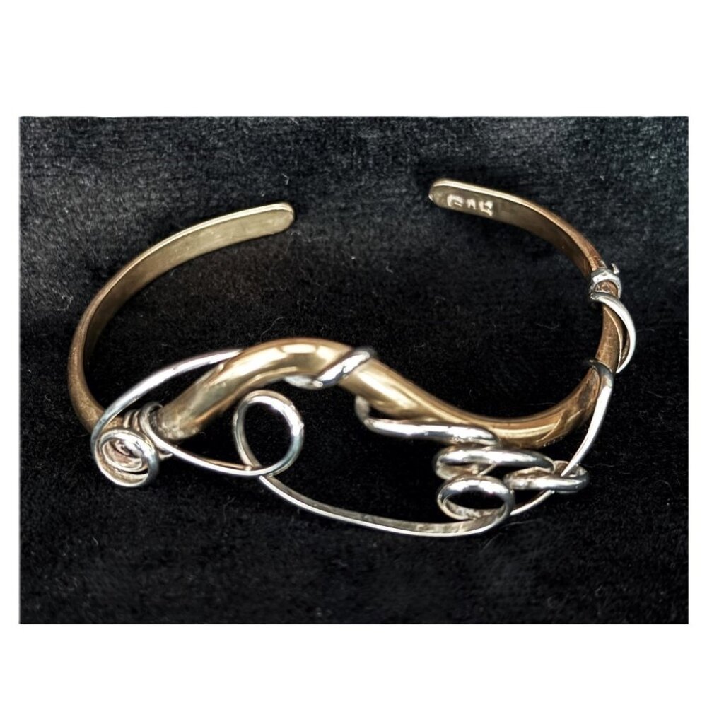 NAVAJO Twisted Cuff Bracelet Sterling Silver & Brass Unisex Adjustable Signed - Picture 2 of 6